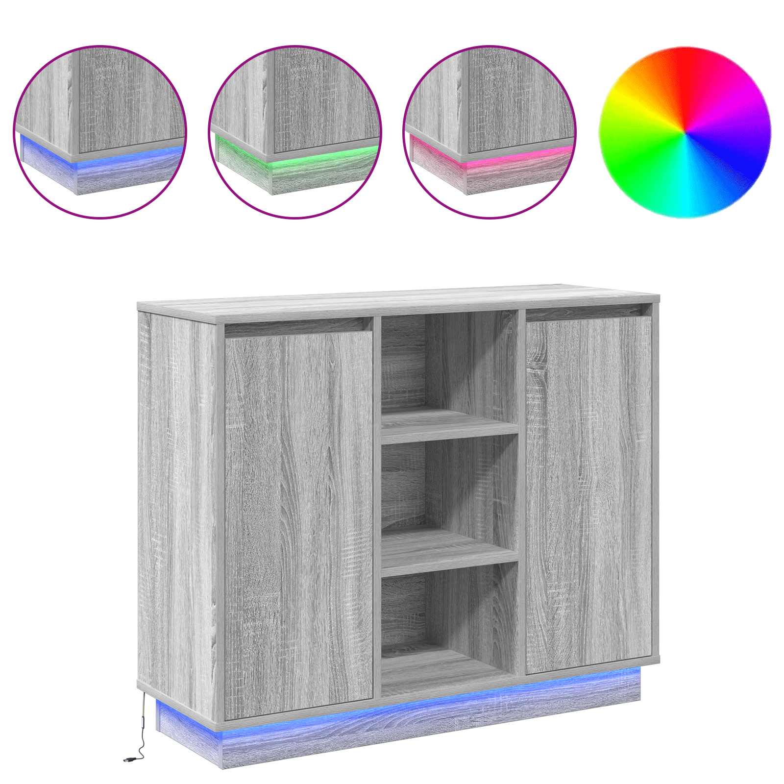 vidaXL Komoda LED Szary Sonoma 90 x 32 x 75 cm Materiał drewnopochodny