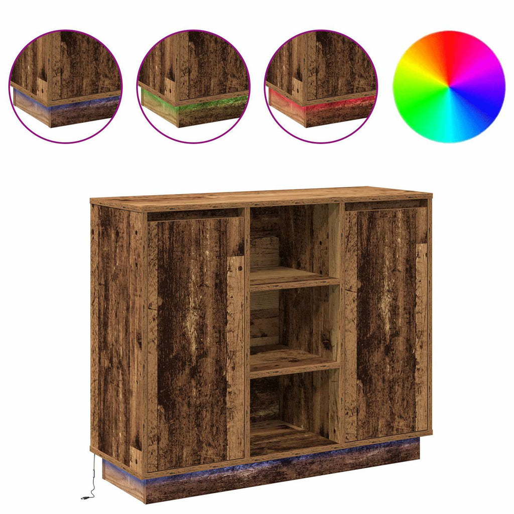 vidaXL Komoda LED Stare drewno 90 x 32 x 75 cm Materiał drewnopochodny