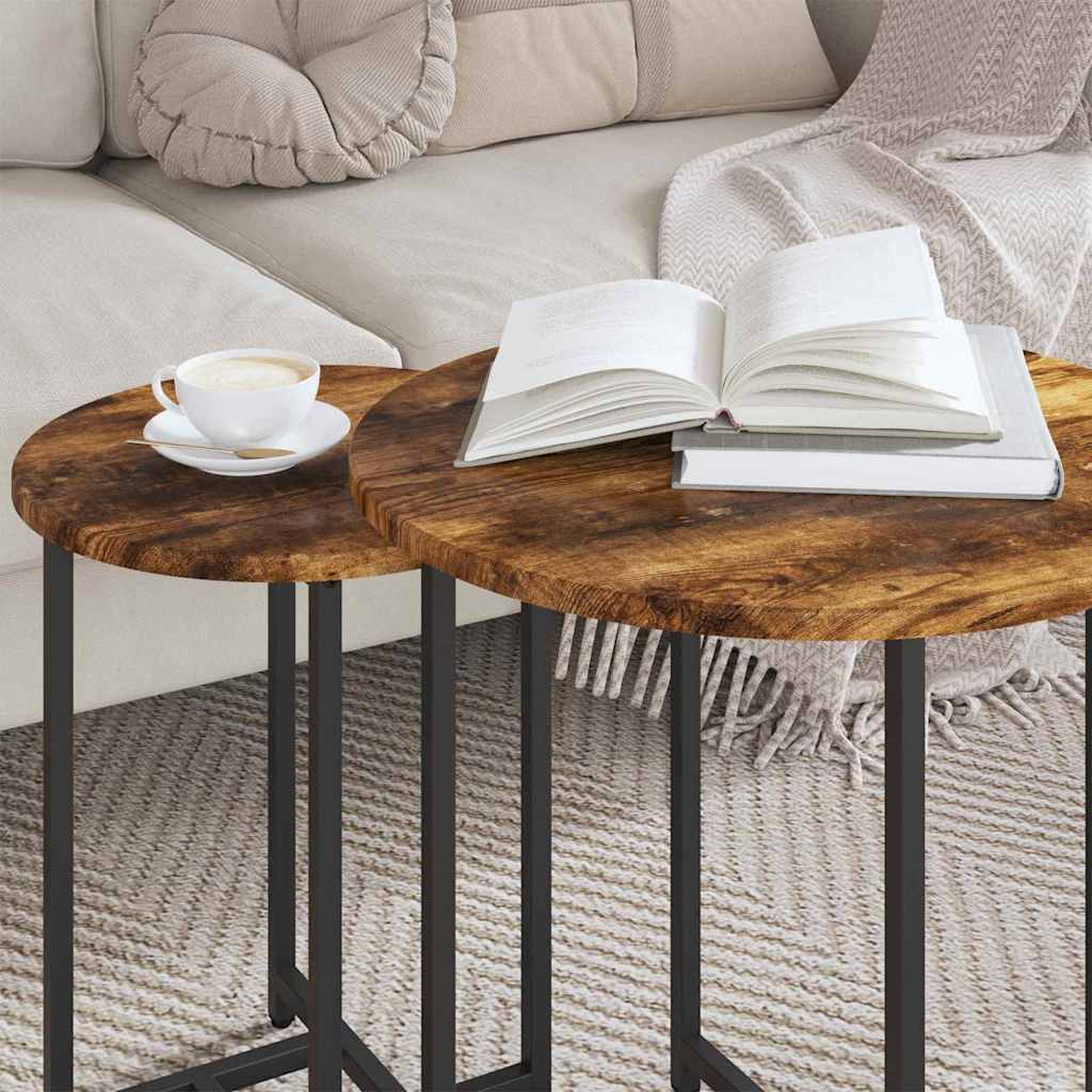 vidaXL Zestaw stolików bocznych 2 pcs Dymiony dąb i czarny