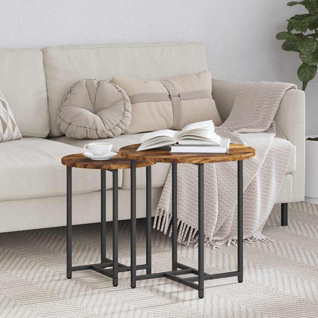 vidaXL Zestaw stolików bocznych 2 pcs Dymiony dąb i czarny