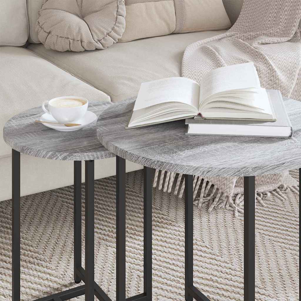 vidaXL Zestaw stolików bocznych 2 pcs Szary Sonoma i czarny