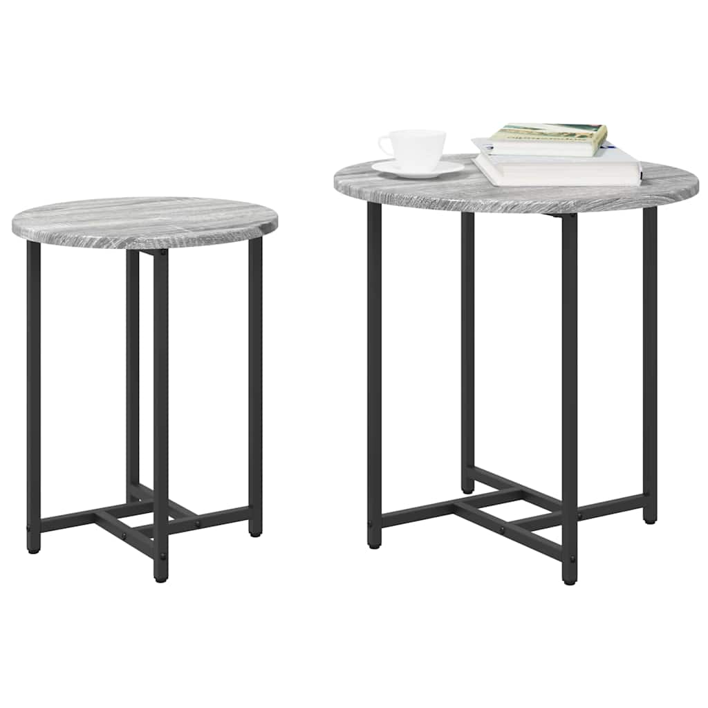vidaXL Zestaw stolików bocznych 2 pcs Szary Sonoma i czarny