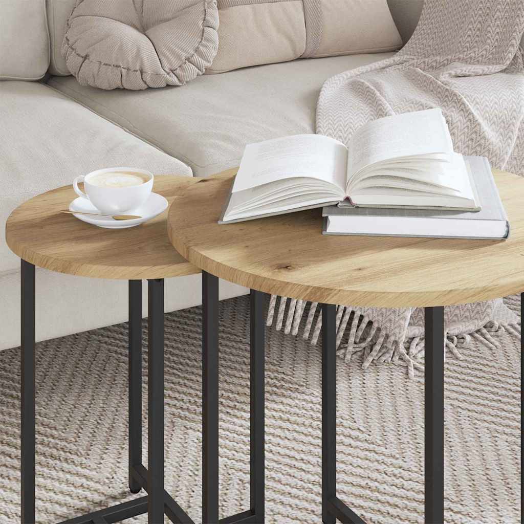 vidaXL Zestaw stolików bocznych 2 pcs Dąb rzemieślniczy i Czarny