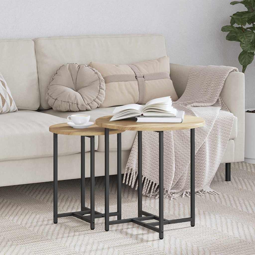 vidaXL Zestaw stolików bocznych 2 pcs Dąb rzemieślniczy i Czarny