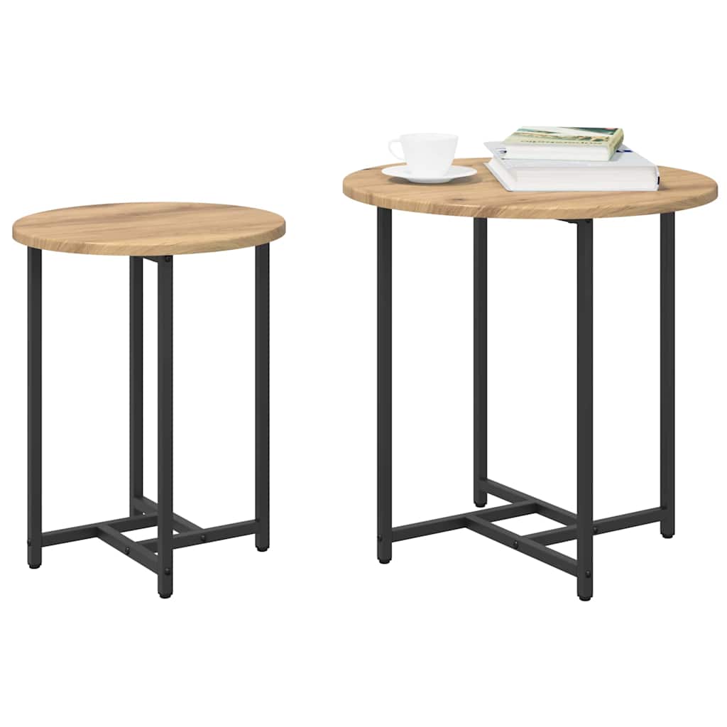 vidaXL Zestaw stolików bocznych 2 pcs Dąb rzemieślniczy i Czarny