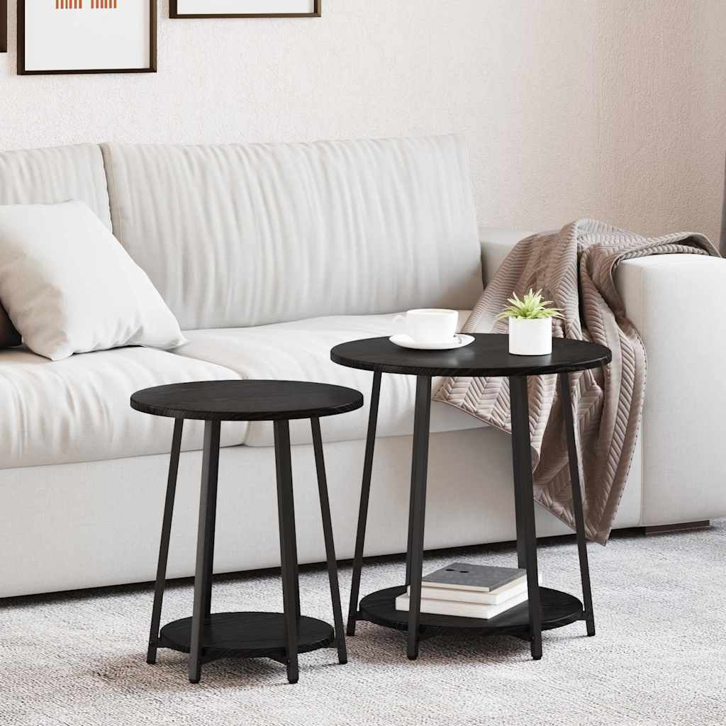 vidaXL Zestaw stolików bocznych z półką 2 pcs Czarny Dąb