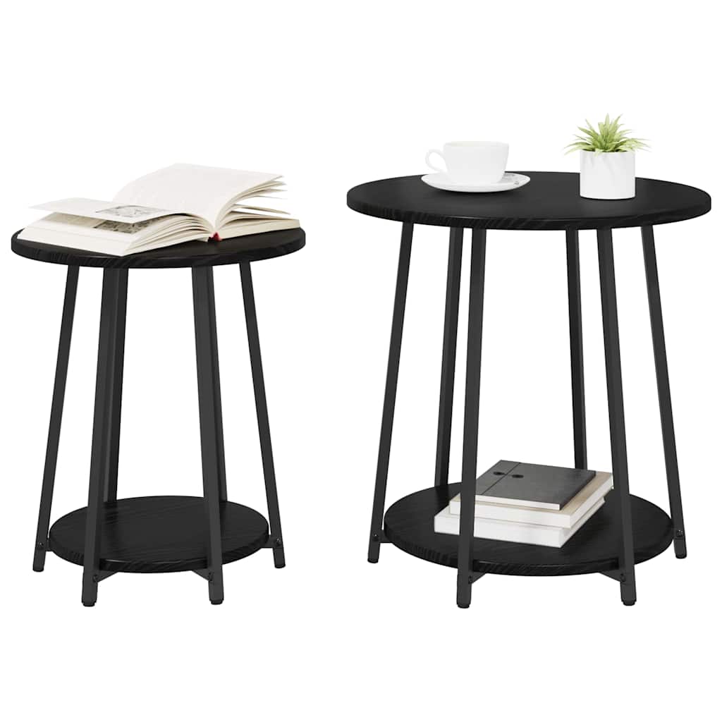 vidaXL Zestaw stolików bocznych z półką 2 pcs Czarny Dąb