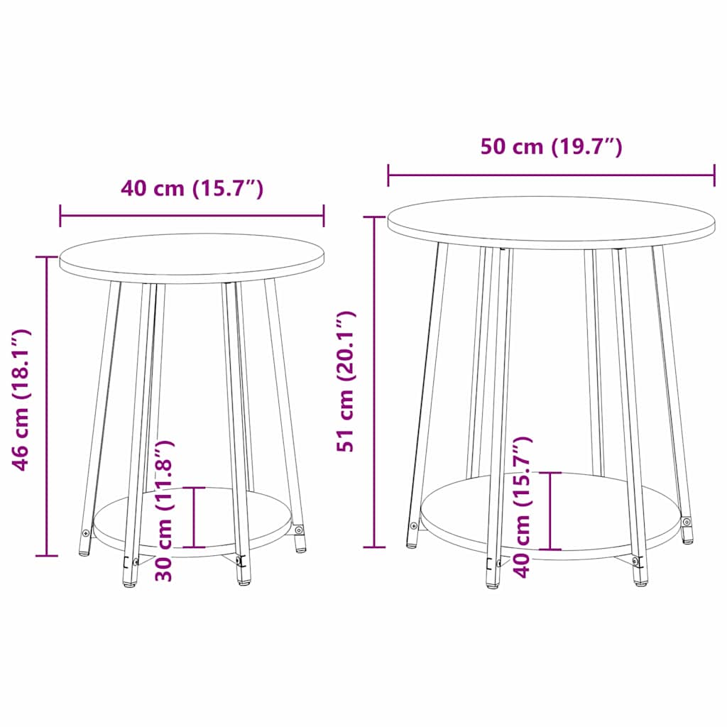 vidaXL Zestaw stolików bocznych z półką 2 pcs Czarny Dąb