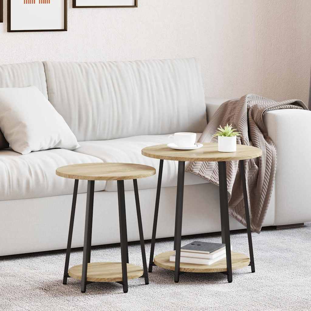 vidaXL Zestaw stolików bocznych z półką 2 pcs Dąb Sonoma i czarny