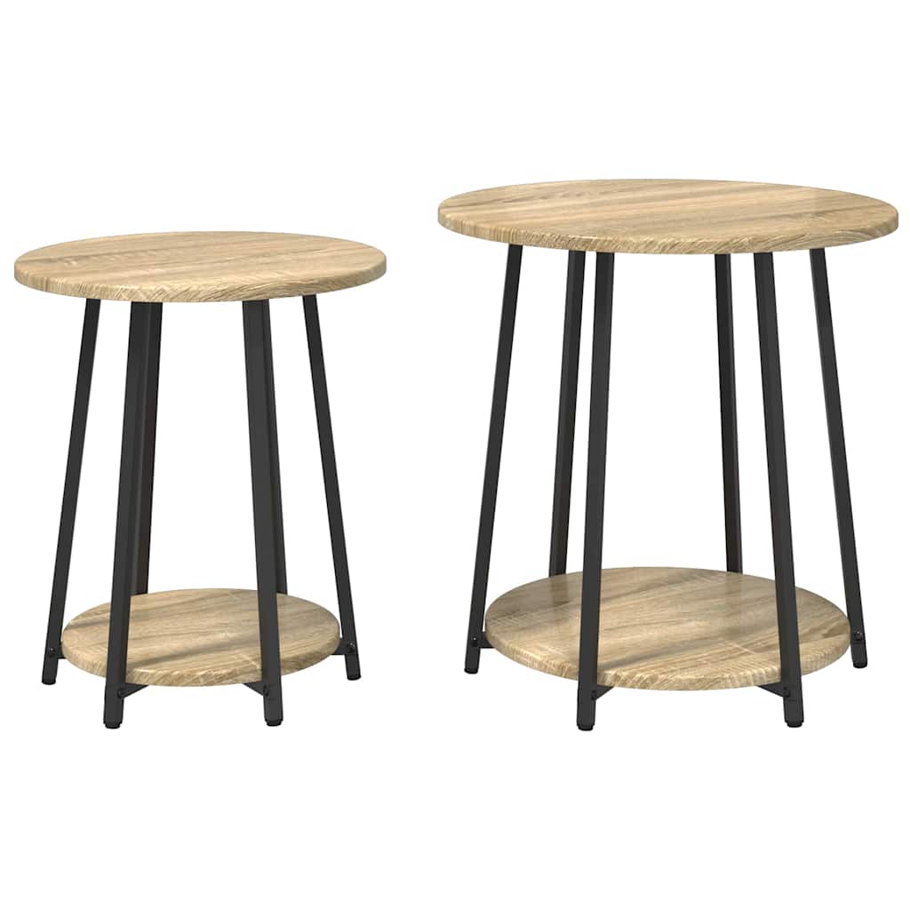vidaXL Zestaw stolików bocznych z półką 2 pcs Dąb Sonoma i czarny