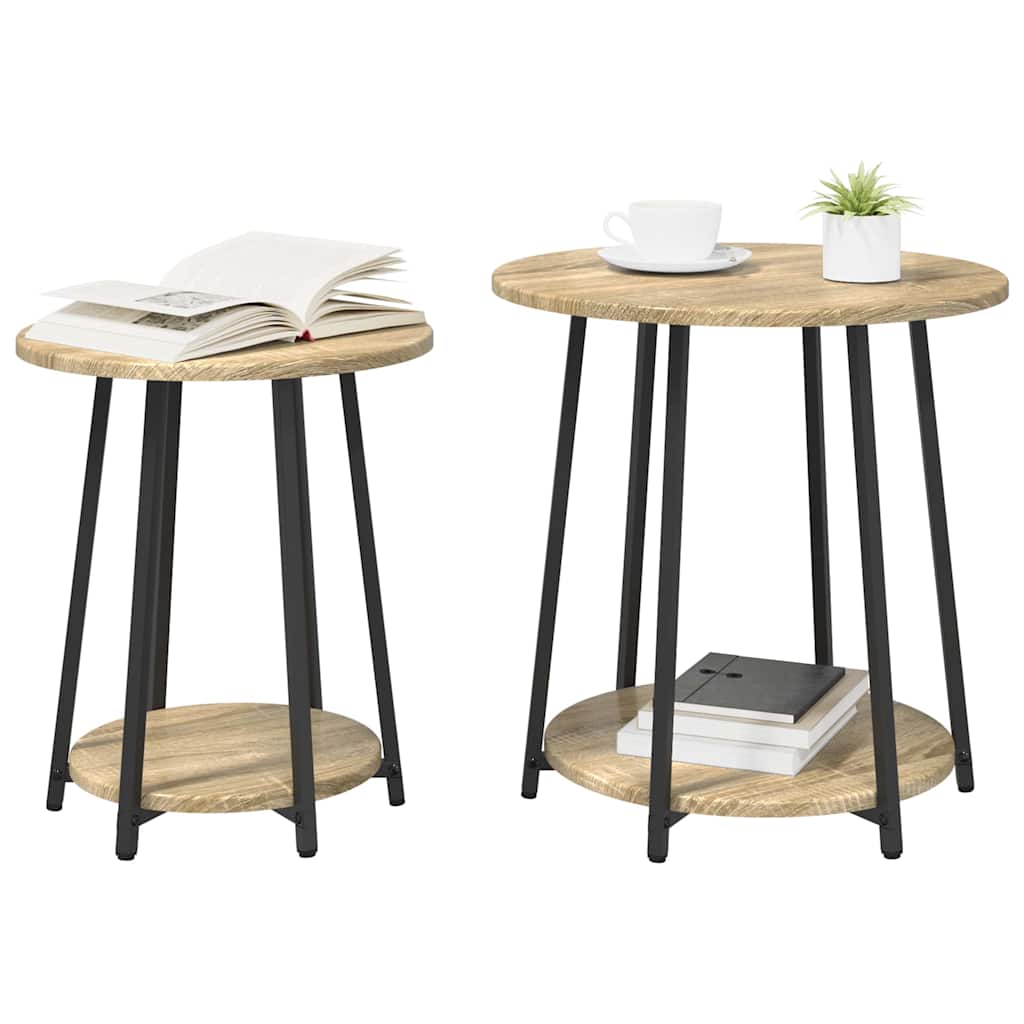 vidaXL Zestaw stolików bocznych z półką 2 pcs Dąb Sonoma i czarny