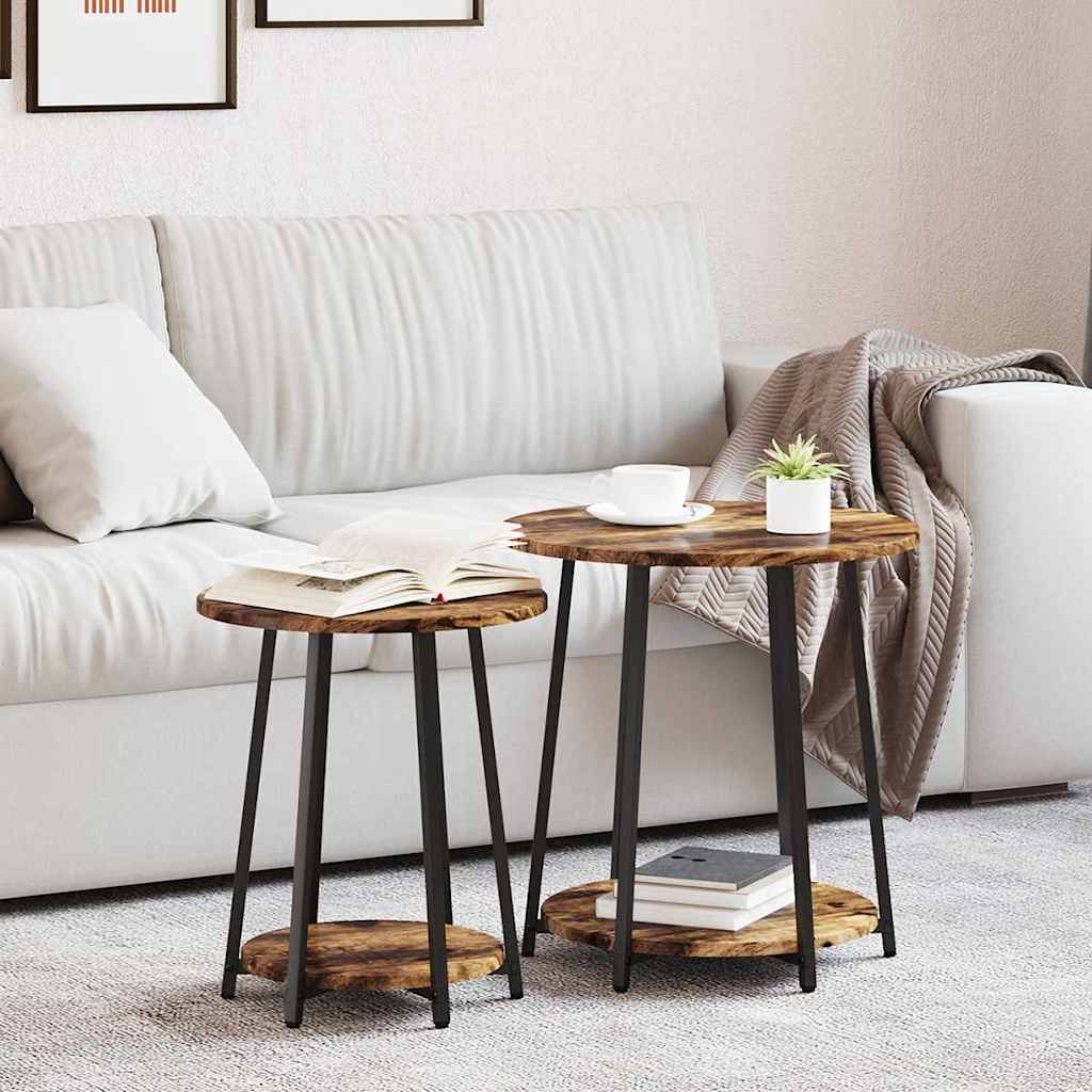 vidaXL Zestaw stolików bocznych z półką 2 pcs Dymiony dąb i czarny