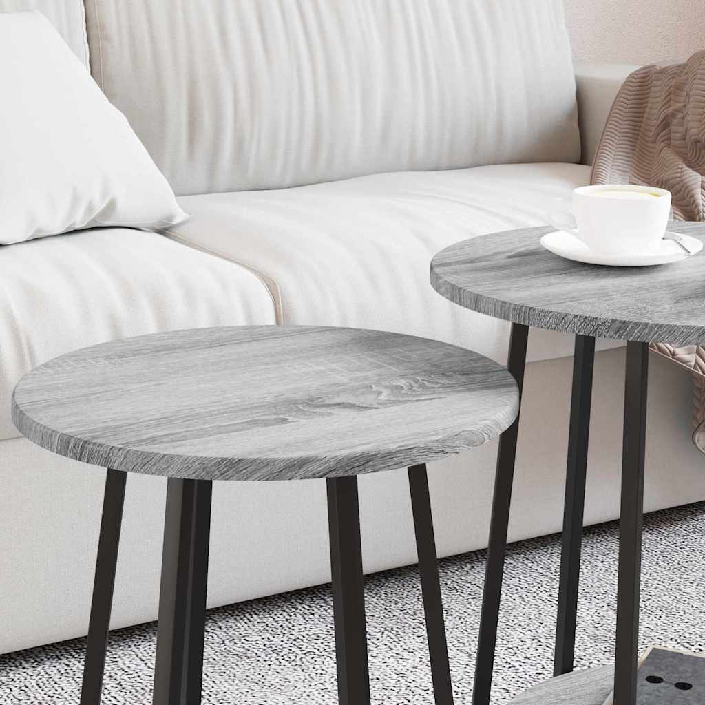 vidaXL Zestaw stolików bocznych z półką 2 pcs Szary Sonoma i czarny