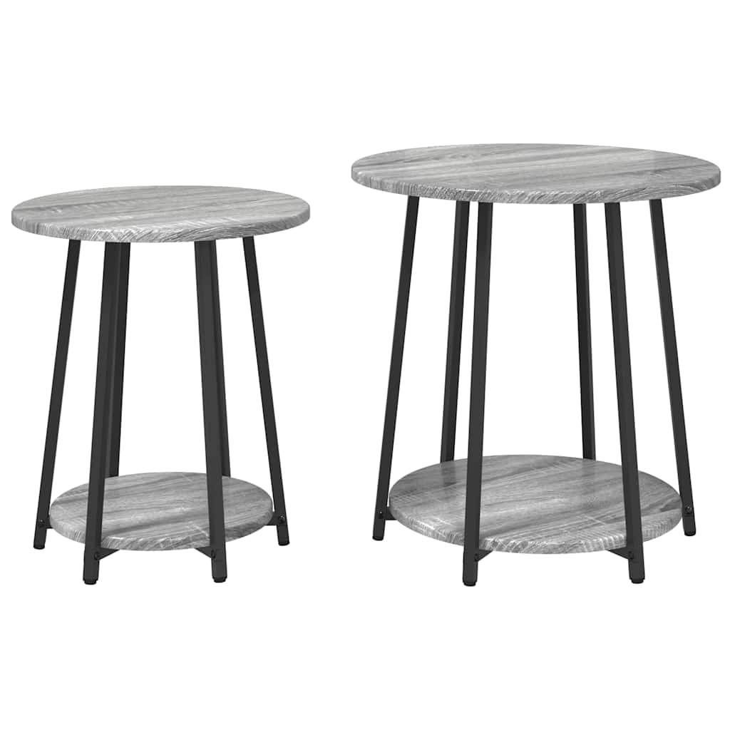 vidaXL Zestaw stolików bocznych z półką 2 pcs Szary Sonoma i czarny