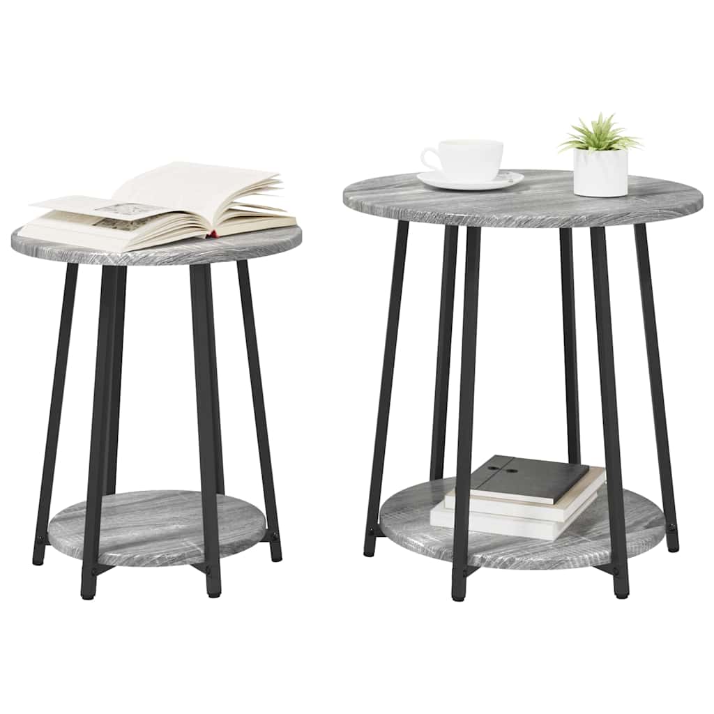 vidaXL Zestaw stolików bocznych z półką 2 pcs Szary Sonoma i czarny
