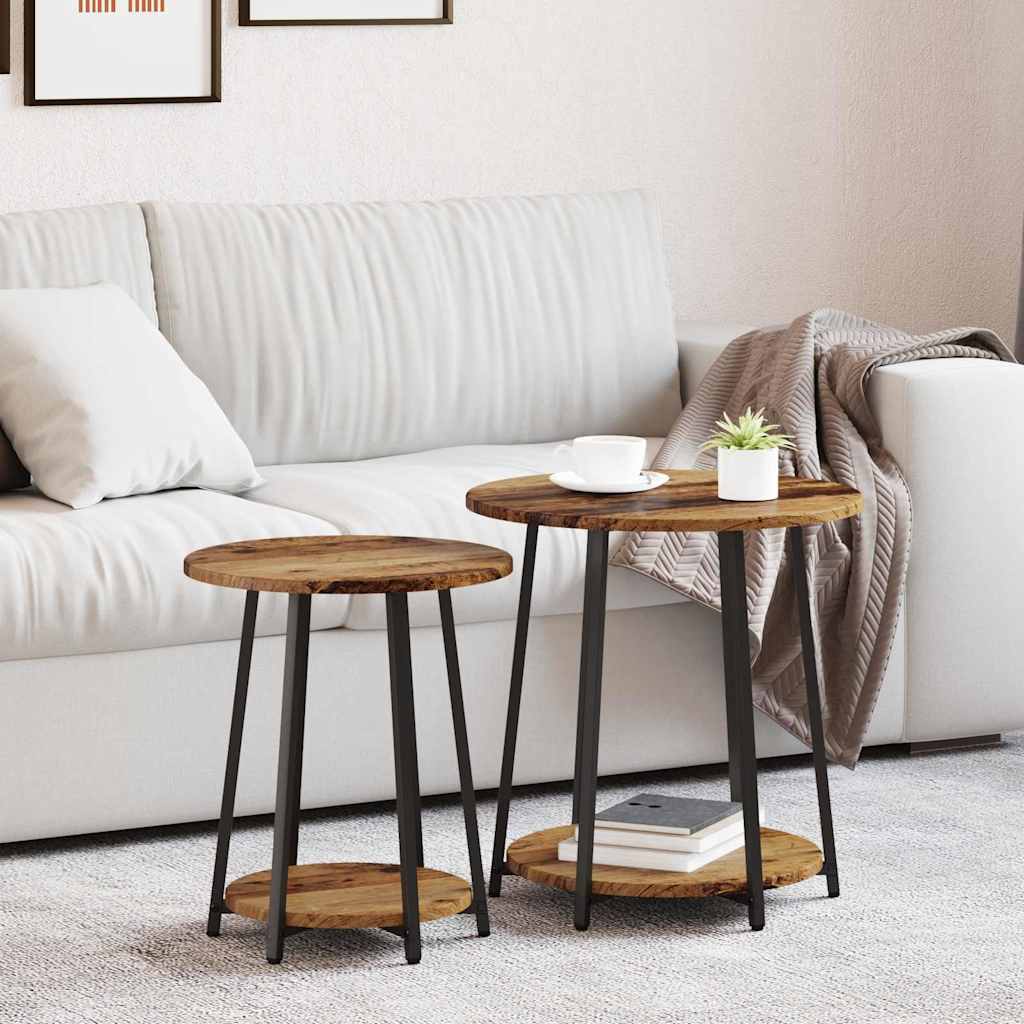 vidaXL Zestaw stolików bocznych z półką 2 pcs Stare drewno i czarny