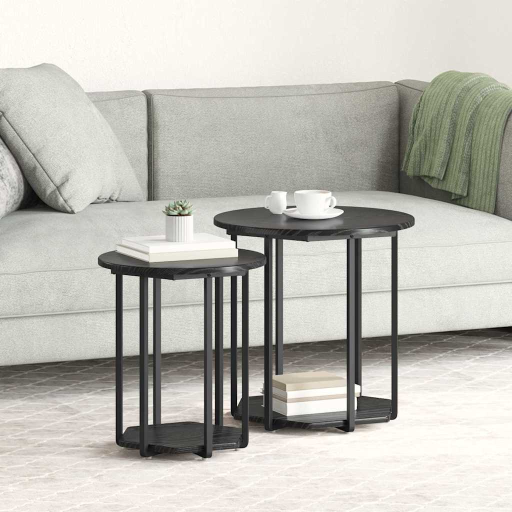 vidaXL Zestaw stolików bocznych z półką 2 pcs Czarny Dąb