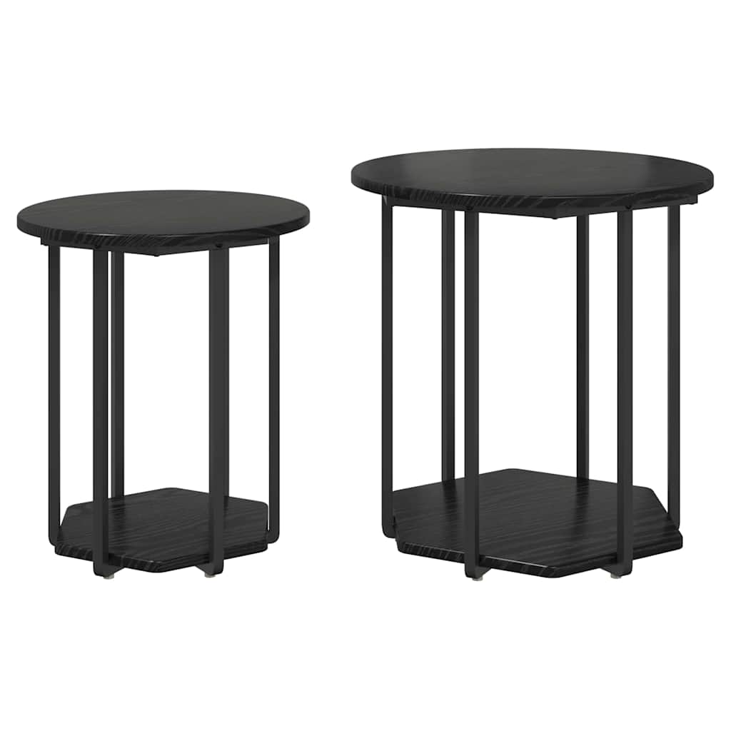 vidaXL Zestaw stolików bocznych z półką 2 pcs Czarny Dąb