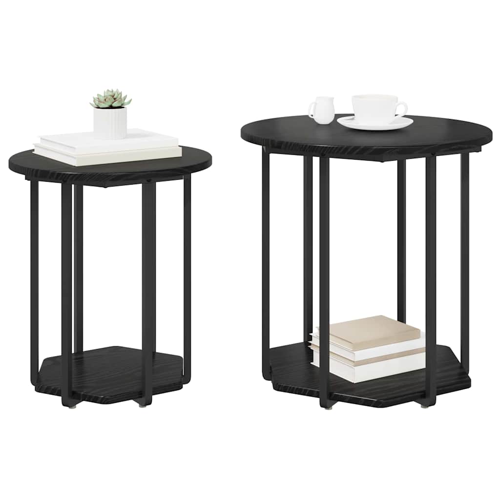vidaXL Zestaw stolików bocznych z półką 2 pcs Czarny Dąb