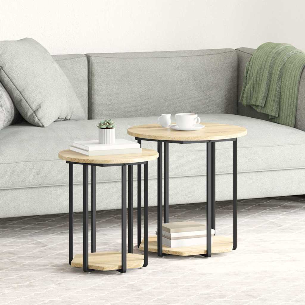 vidaXL Zestaw stolików bocznych z półką 2 pcs Brązowy