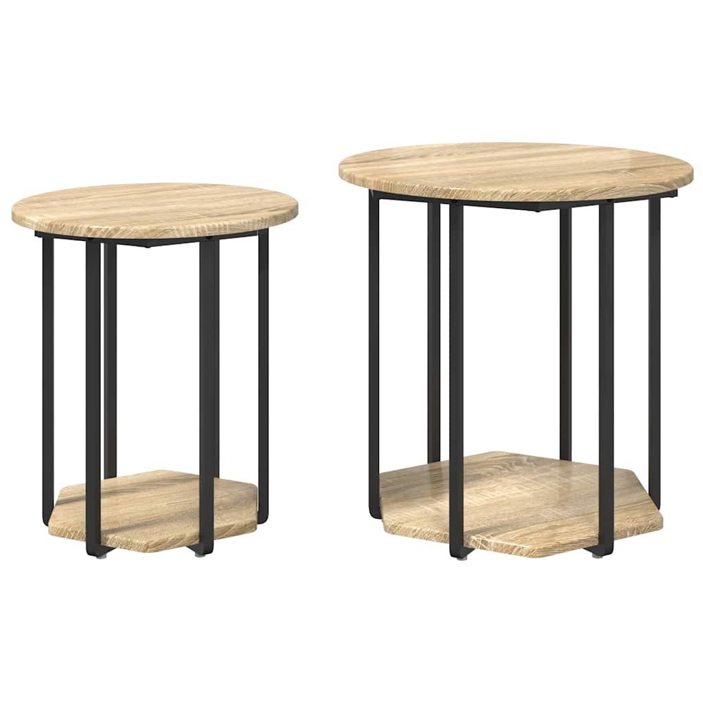vidaXL Zestaw stolików bocznych z półką 2 pcs Brązowy