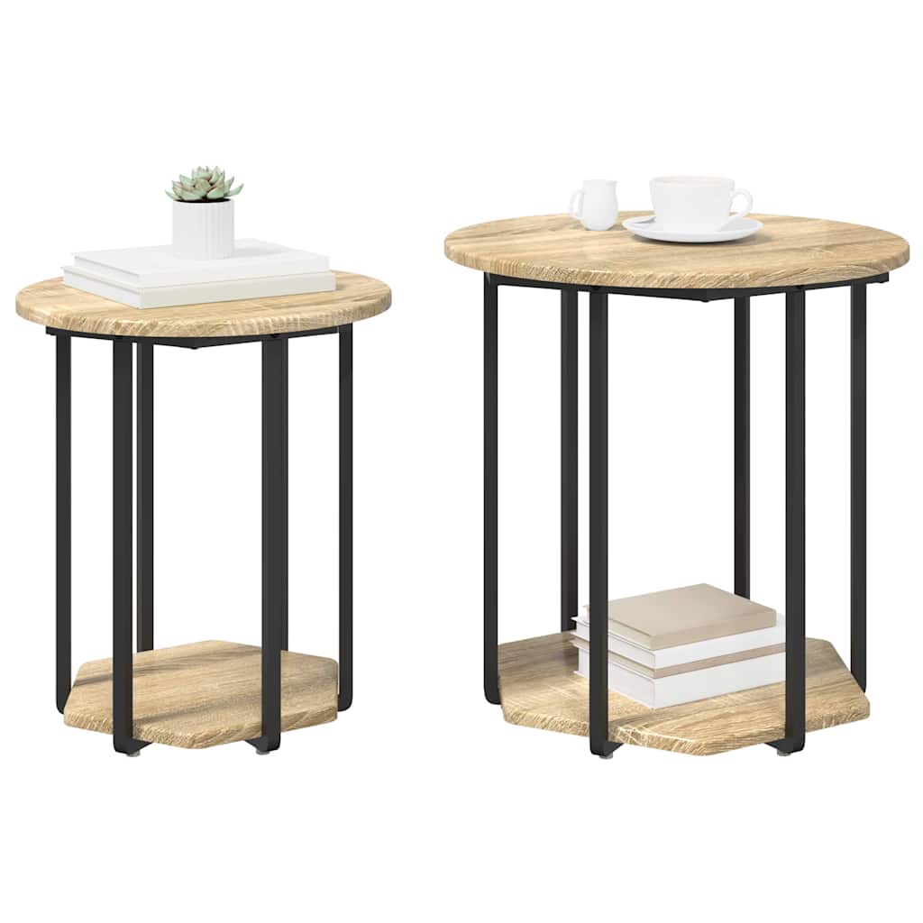 vidaXL Zestaw stolików bocznych z półką 2 pcs Brązowy