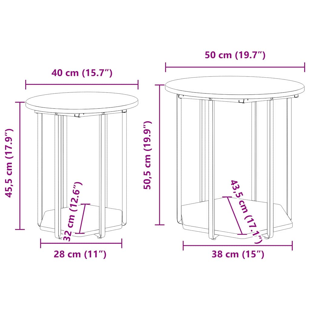 vidaXL Zestaw stolików bocznych z półką 2 pcs Brązowy