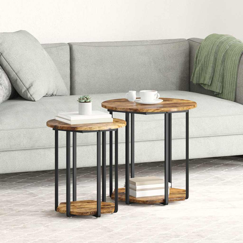 vidaXL Zestaw stolików bocznych z półką 2 pcs Brązowy