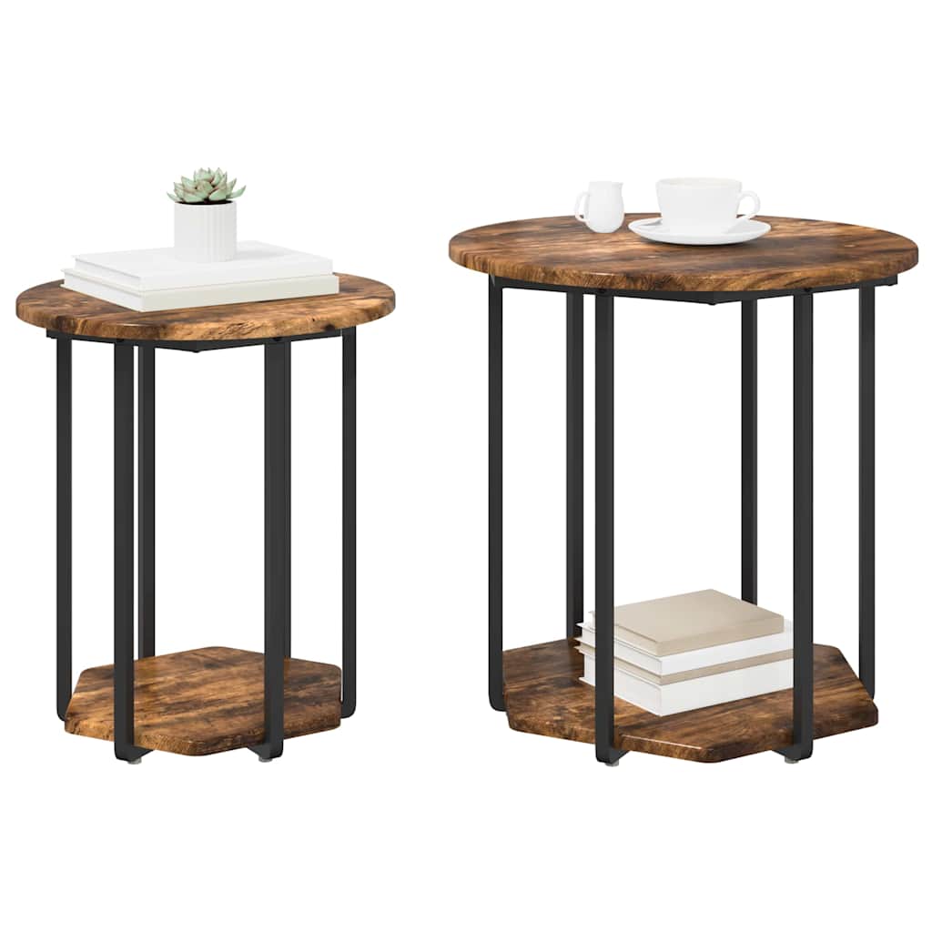 vidaXL Zestaw stolików bocznych z półką 2 pcs Brązowy