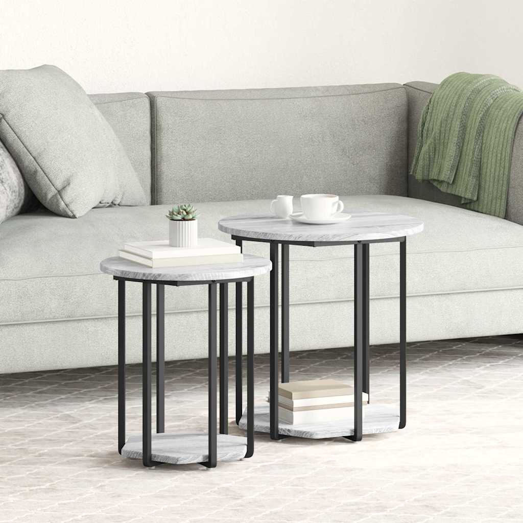 vidaXL Zestaw stolików bocznych z półką 2 pcs Szary