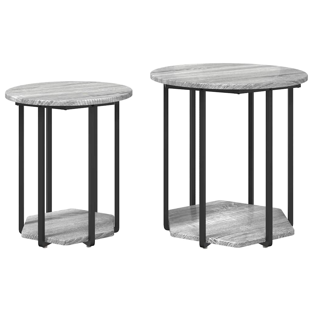 vidaXL Zestaw stolików bocznych z półką 2 pcs Szary