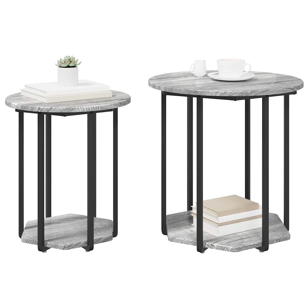 vidaXL Zestaw stolików bocznych z półką 2 pcs Szary