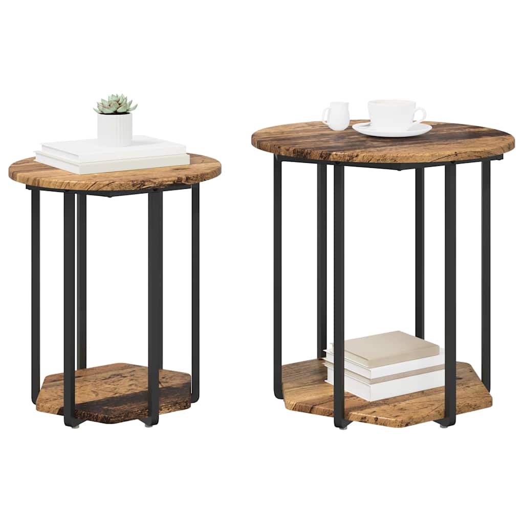 vidaXL Zestaw stolików bocznych z półką 2 pcs Brązowy