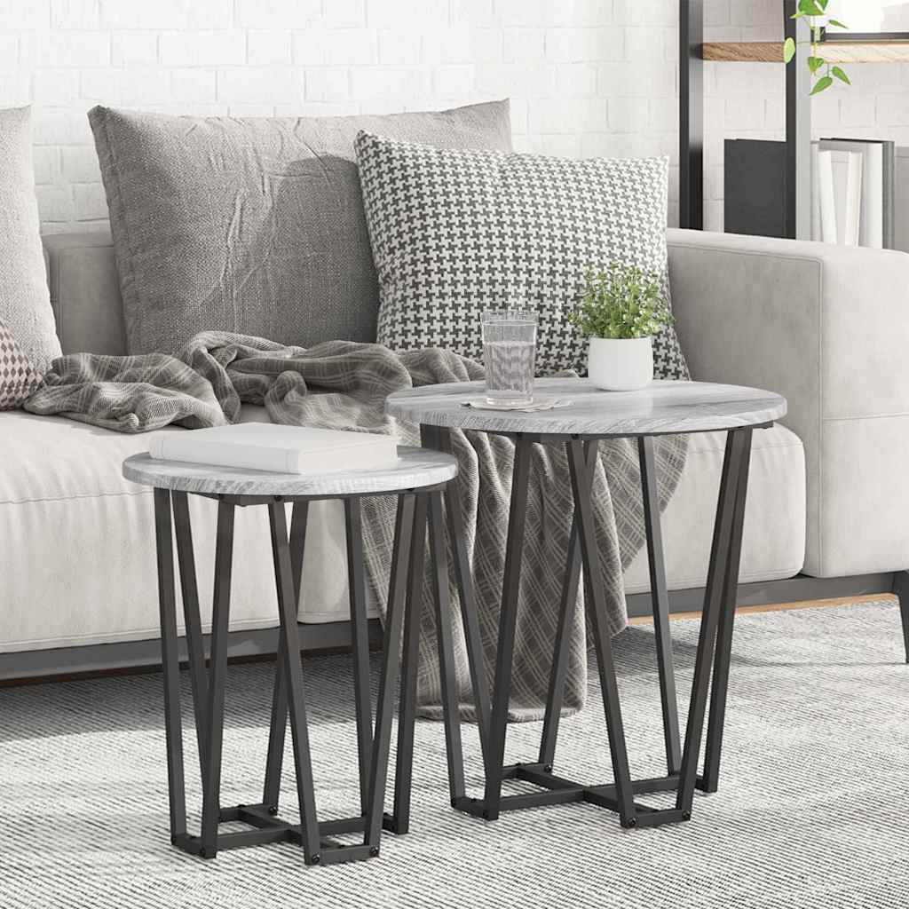 vidaXL Zestaw stolików bocznych 2 pcs Szary Sonoma i czarny