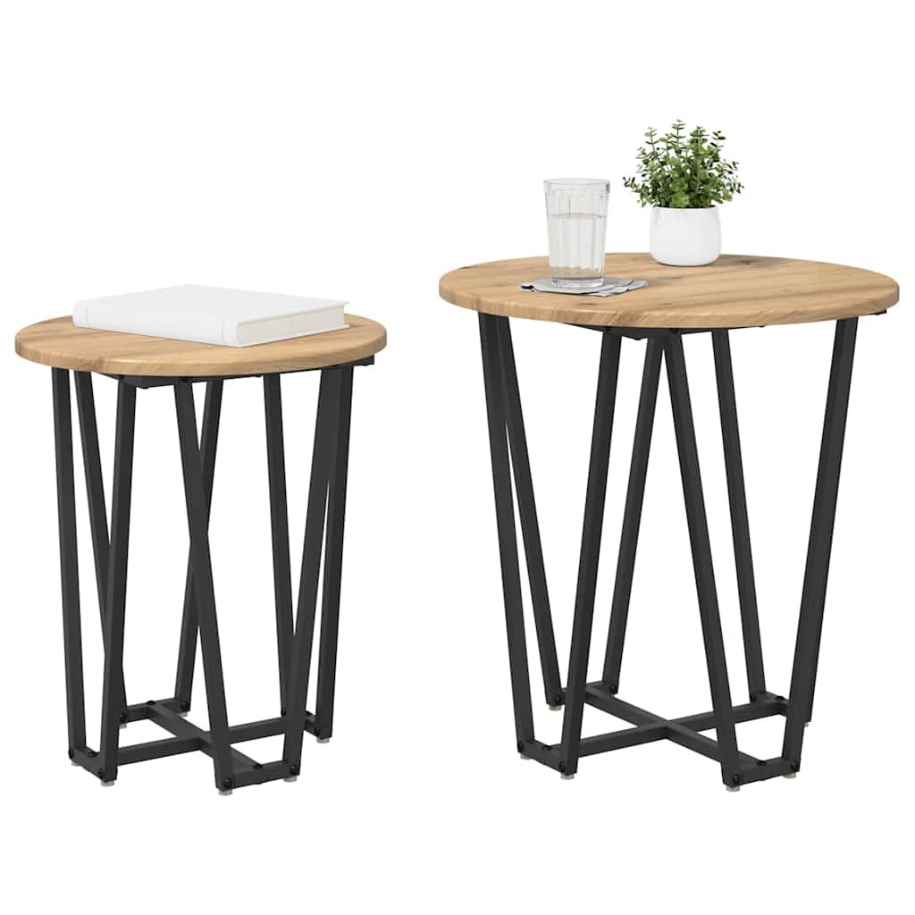 vidaXL Zestaw stolików bocznych 2 pcs Dąb rzemieślniczy i Czarny