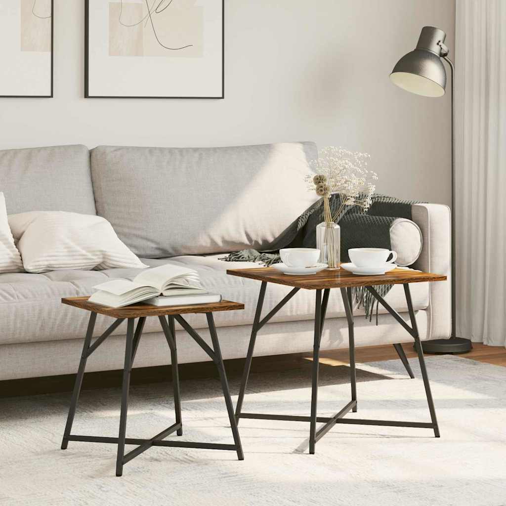 vidaXL Zestaw stolików bocznych 2 pcs Dymiony dąb i czarny