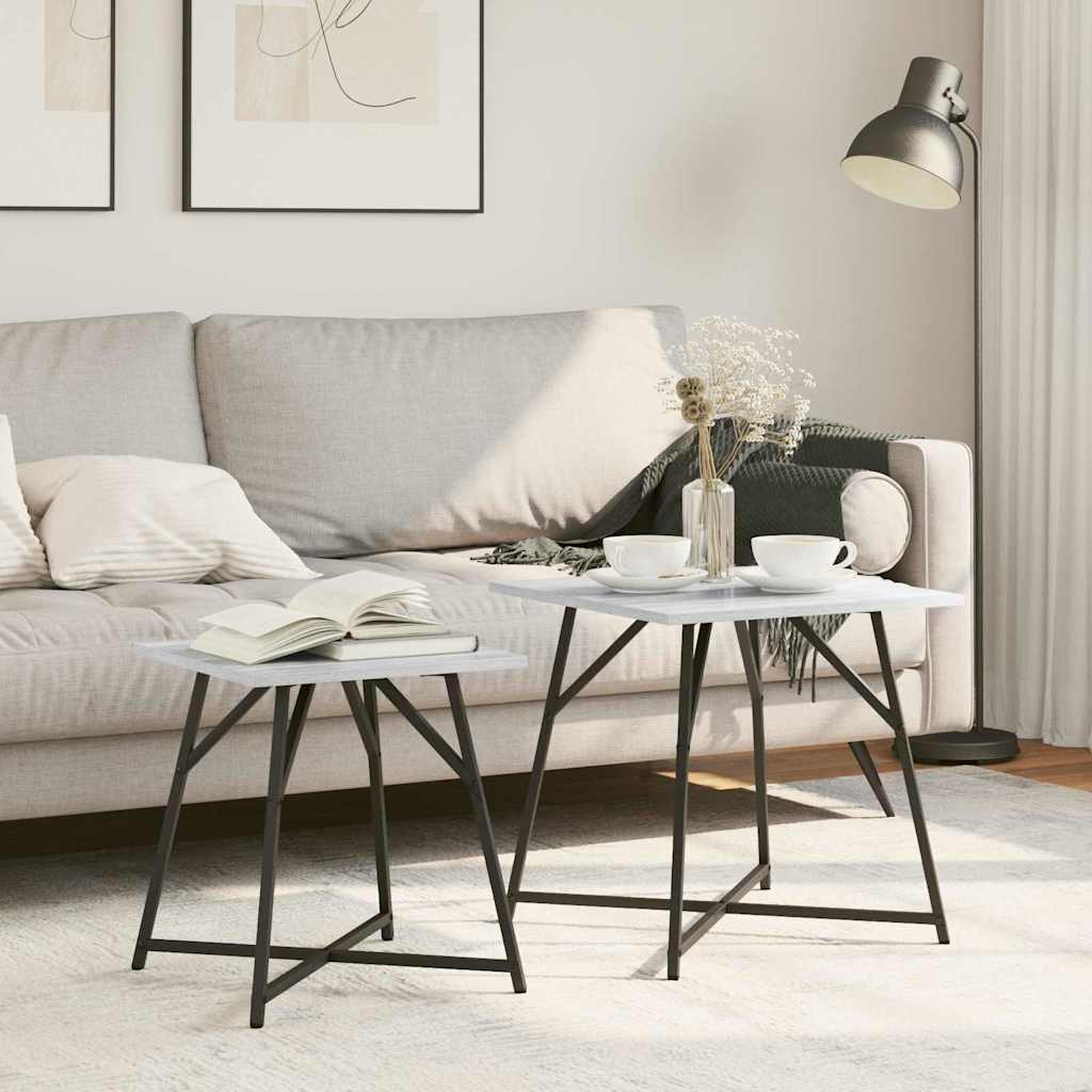 vidaXL Zestaw stolików bocznych 2 pcs Szary Sonoma i czarny