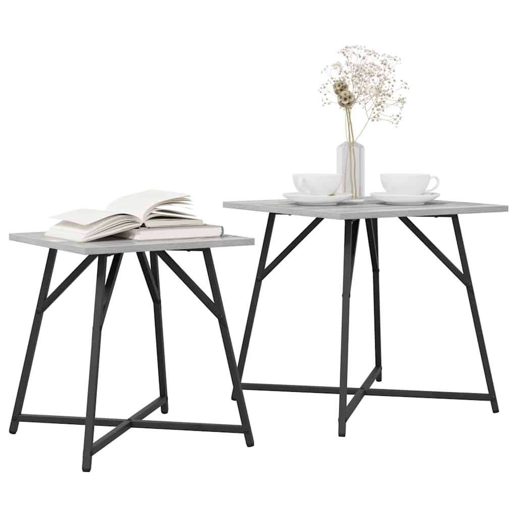 vidaXL Zestaw stolików bocznych 2 pcs Szary Sonoma i czarny