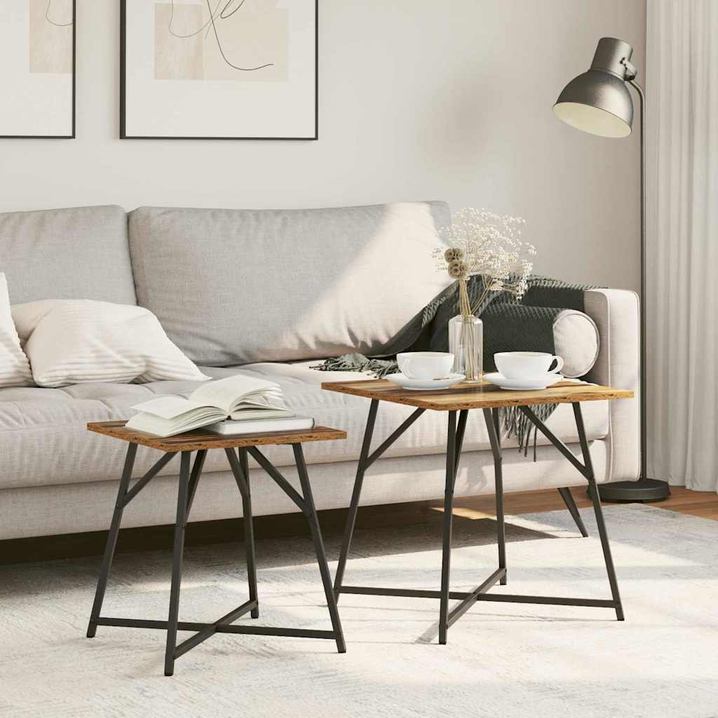 vidaXL Zestaw stolików bocznych 2 pcs Stare drewno i czarny