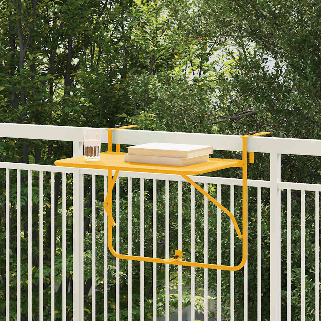 vidaXL Stół Wiszący na Balkon Żółty 60 x 39 x 65 cm Stal