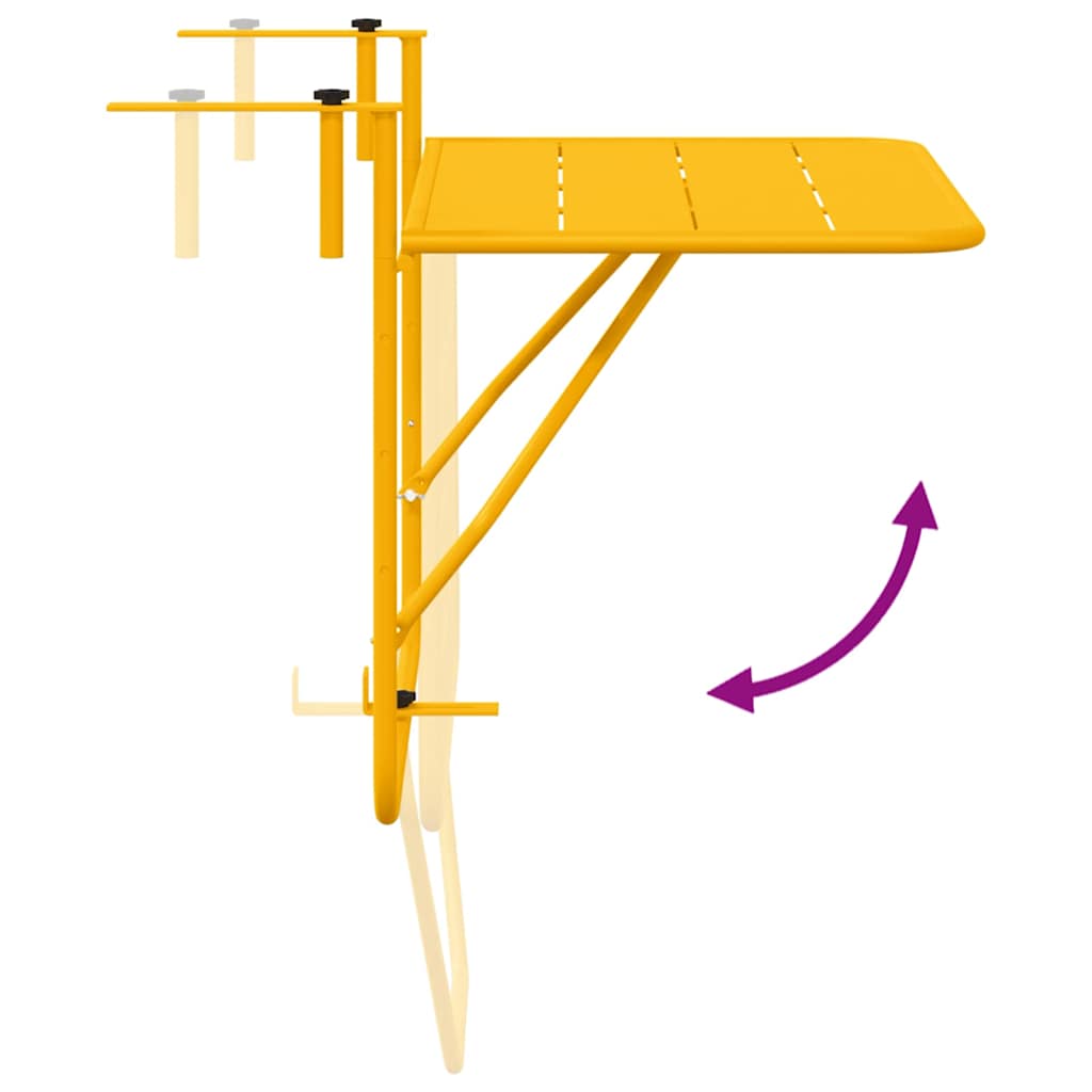 vidaXL Stół Wiszący na Balkon Żółty 60 x 39 x 65 cm Stal