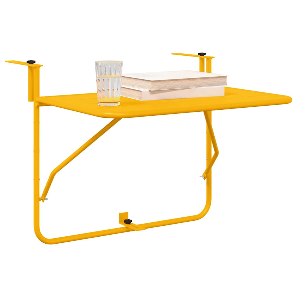 vidaXL Stół Wiszący na Balkon Żółty 60 x 39 x 65 cm Stal