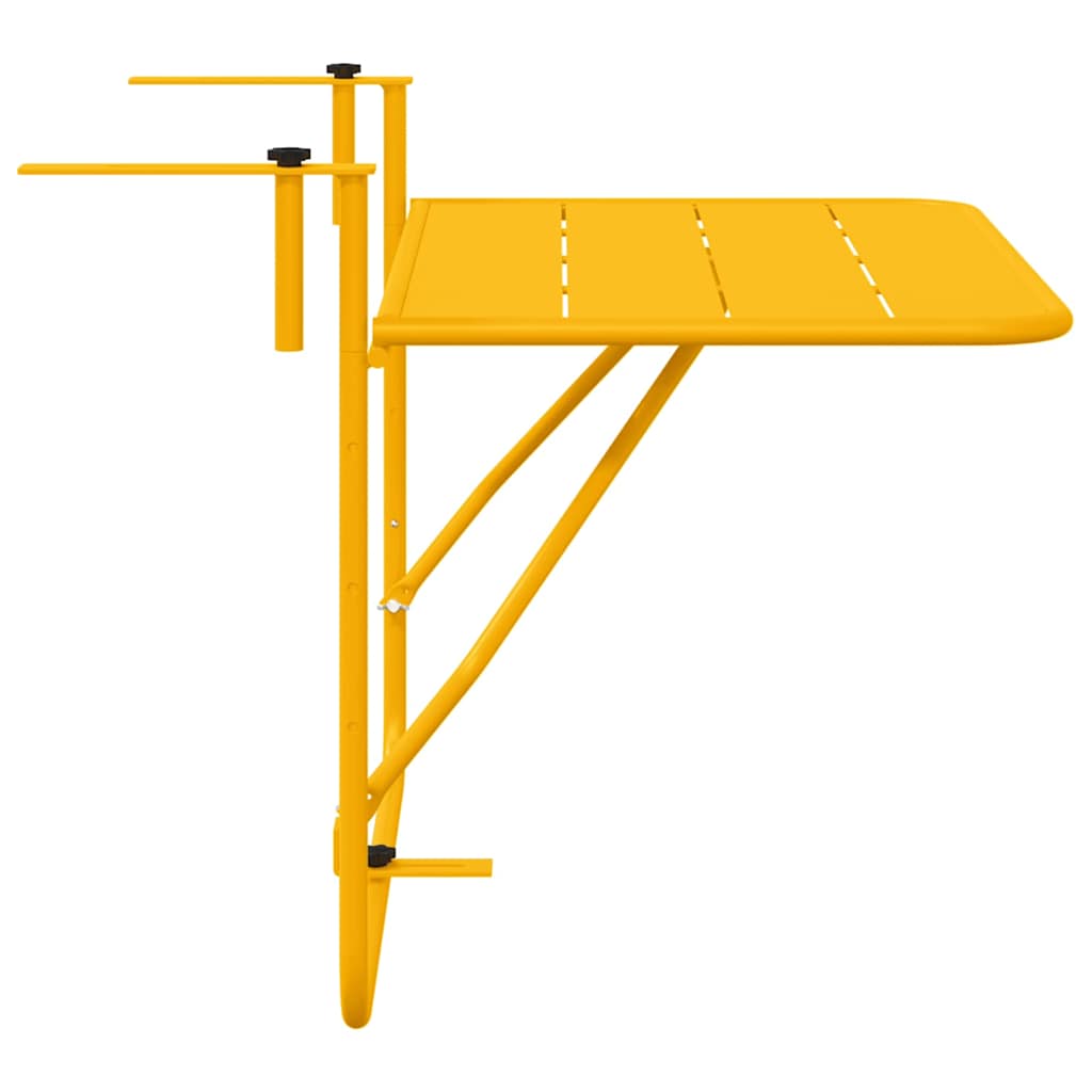 vidaXL Stół Wiszący na Balkon Żółty 60 x 39 x 65 cm Stal