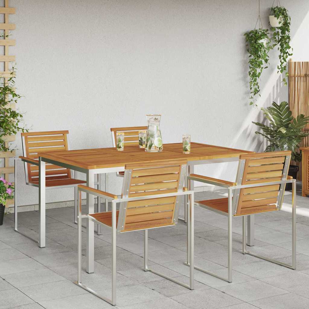 vidaXL Stół jadalny 150x90x75 cm Drewno akacjowe i stal nierdzewna