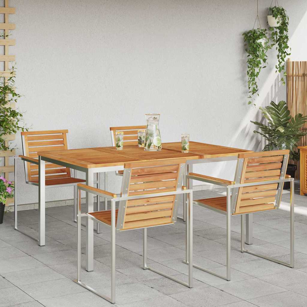 vidaXL Stół jadalny 150x90x75 cm Drewno Teakowe i Stal Nierdzewna