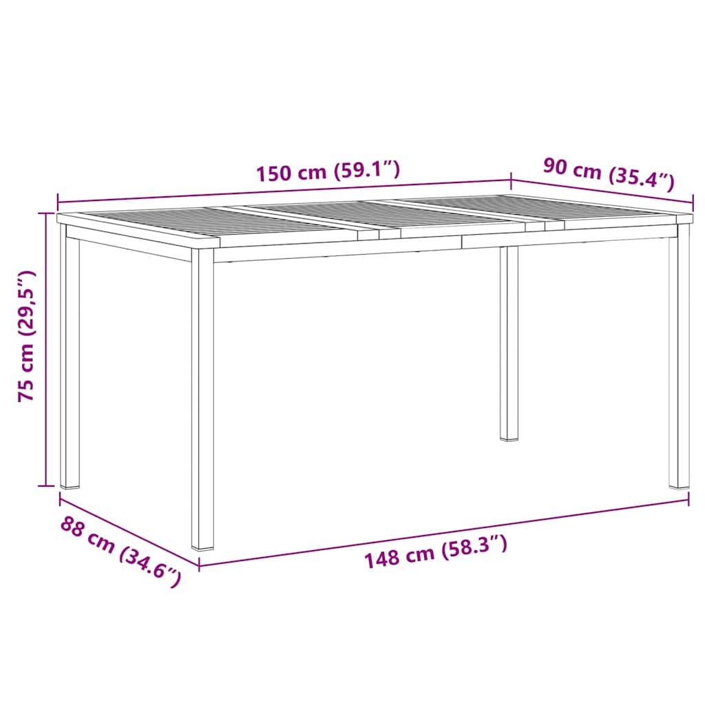 vidaXL Stół jadalny 150x90x75 cm Drewno Teakowe i Stal Nierdzewna