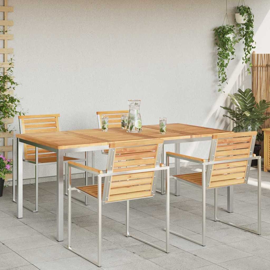 vidaXL Stół jadalny 180x90x75 cm Drewno Teakowe i Stal Nierdzewna