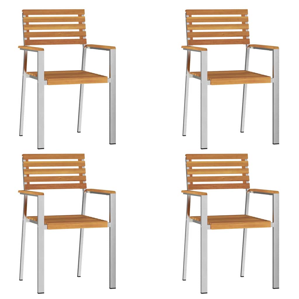 vidaXL Krzesło Ogrodowe 4 pcs Lite drewno akacjowe i stal nierdzewna