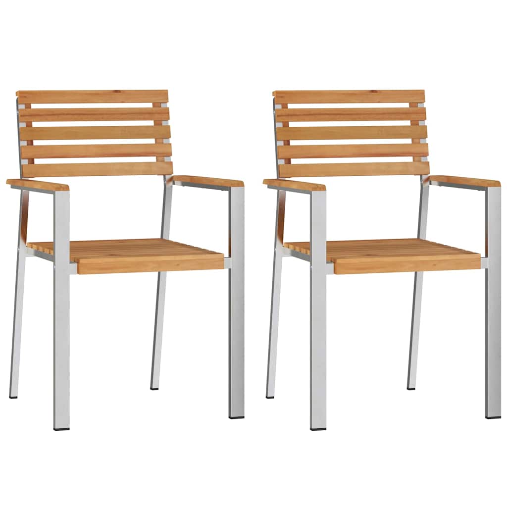 vidaXL Krzesło Ogrodowe 2 pcs Drewno Teakowe i Stal Nierdzewna