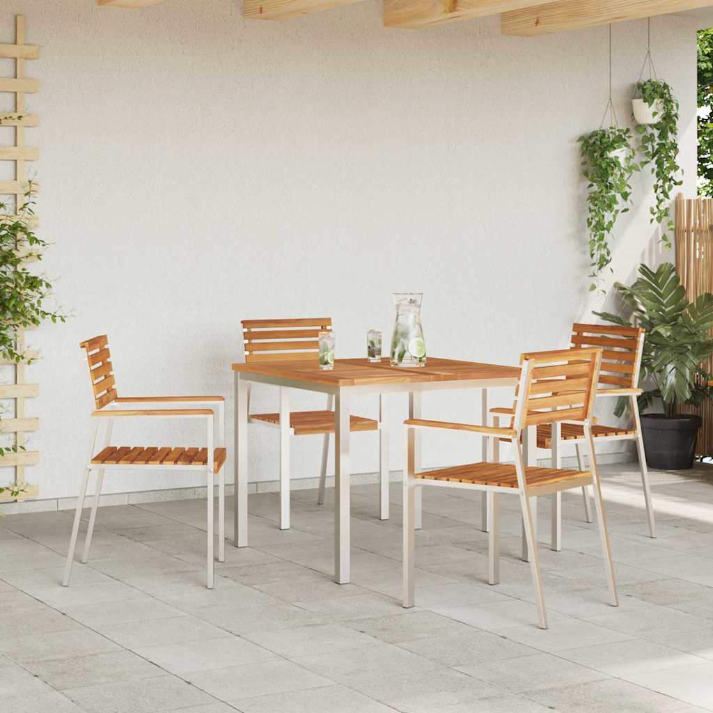 vidaXL Krzesło Ogrodowe 4 pcs Drewno Teakowe i Stal Nierdzewna